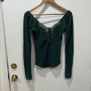 Free People Dark Green Lace Women's Blouse